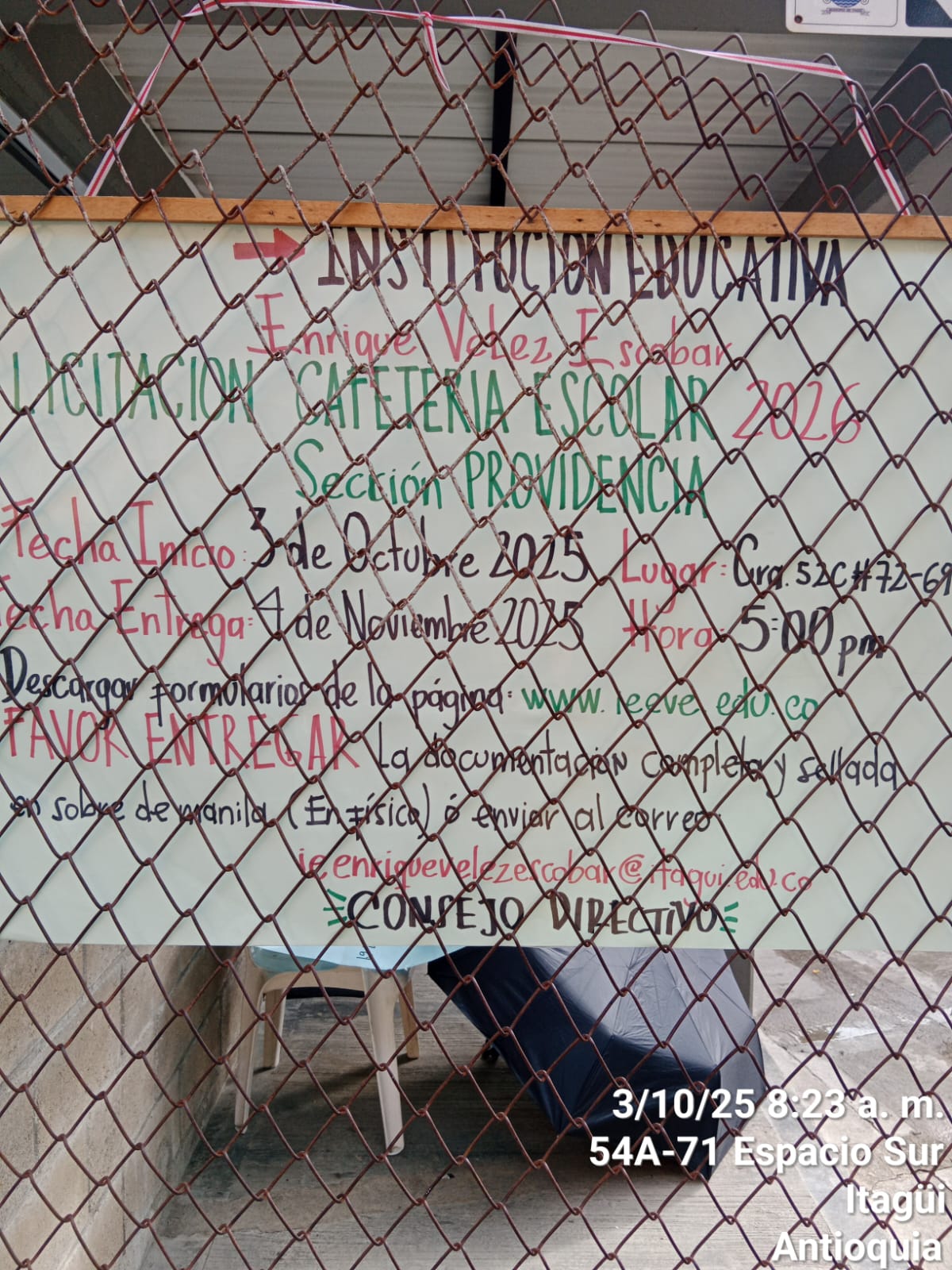 LICITACIÓN PÚBLICA CAFETERÍA ESCOLAR SEDE PROVIDENCIA DE LA INSTITUCIÓN EDUCATIVA ENRIQUE VÉLEZ ESCOBAR